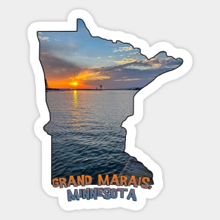 Minnesota State Outline - Grand Marais Sunset Sticker